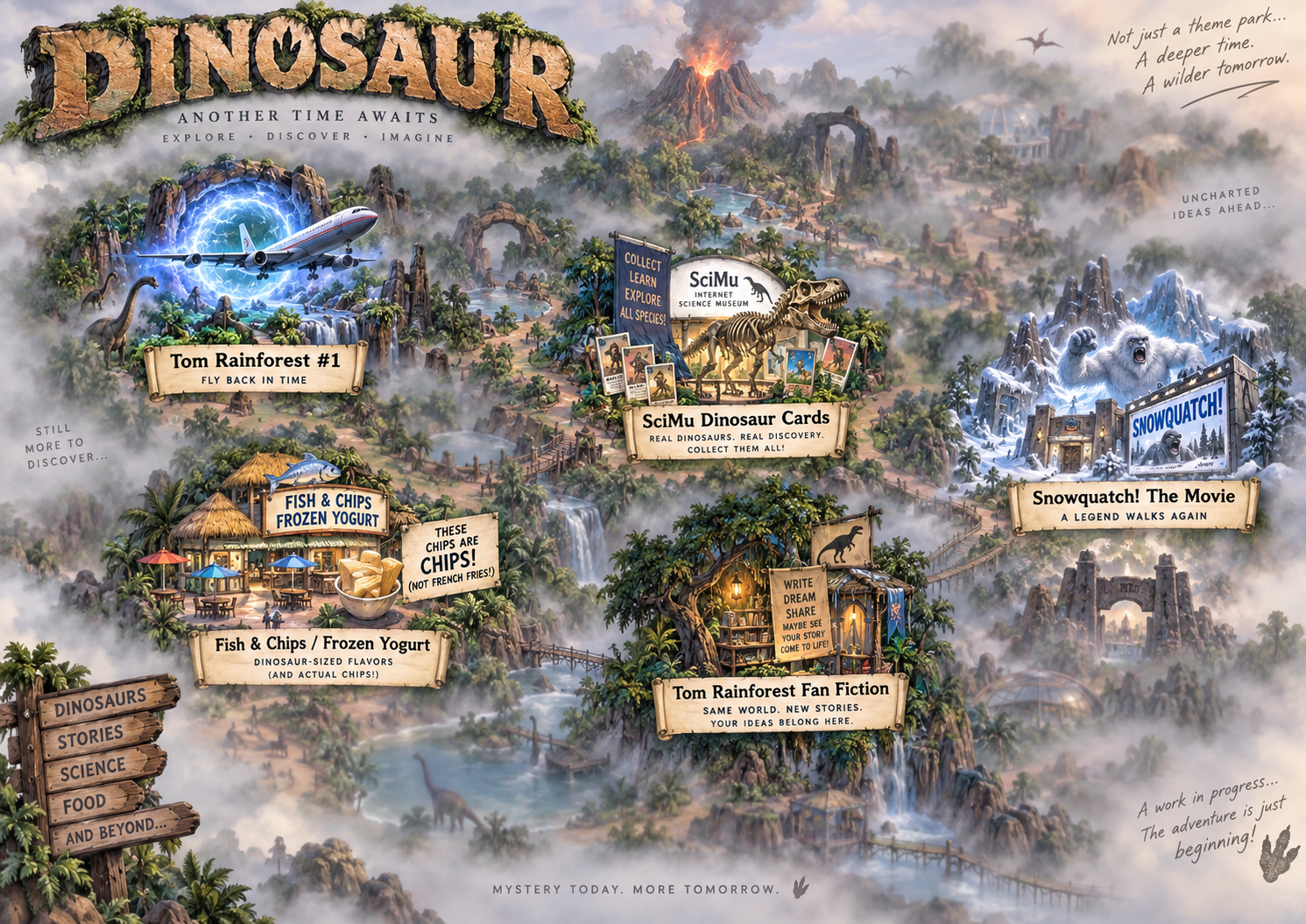 DINOSAUR Land Theme concept map — developing ideas emerging through the fog