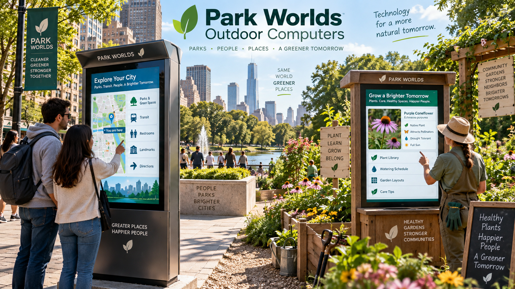 Park Worlds Outdoor Computers — city wayfinding kiosk and garden computer concepts